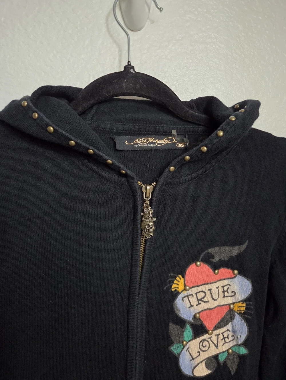 Ed Hardy Christian Audigier True Love Sweater Women's Size Xsmall Zip Up Y2K - Picture 7 of 15